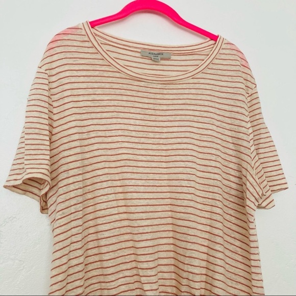 All Saints Large Striped Unique Detail Tee Top Shirt t-shirt - Picture 7 of 7